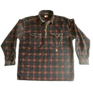 Tommy Hilfiger 90s Corduroy Plaid 1/4 Zip Shirt Mens Large L Vintage Red Black